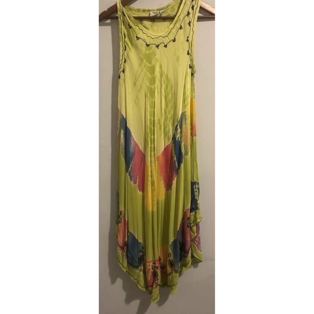 Indian Tropical Fashion Dress‎ Tie Dye One Size Sundress Lime Bright Tropical
